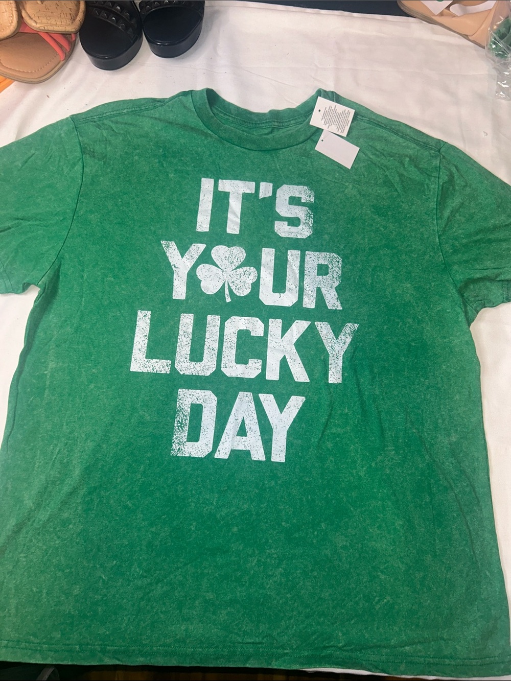 Mad engine Men NWT Green Graphic Tee "It's Your Lucky Day"